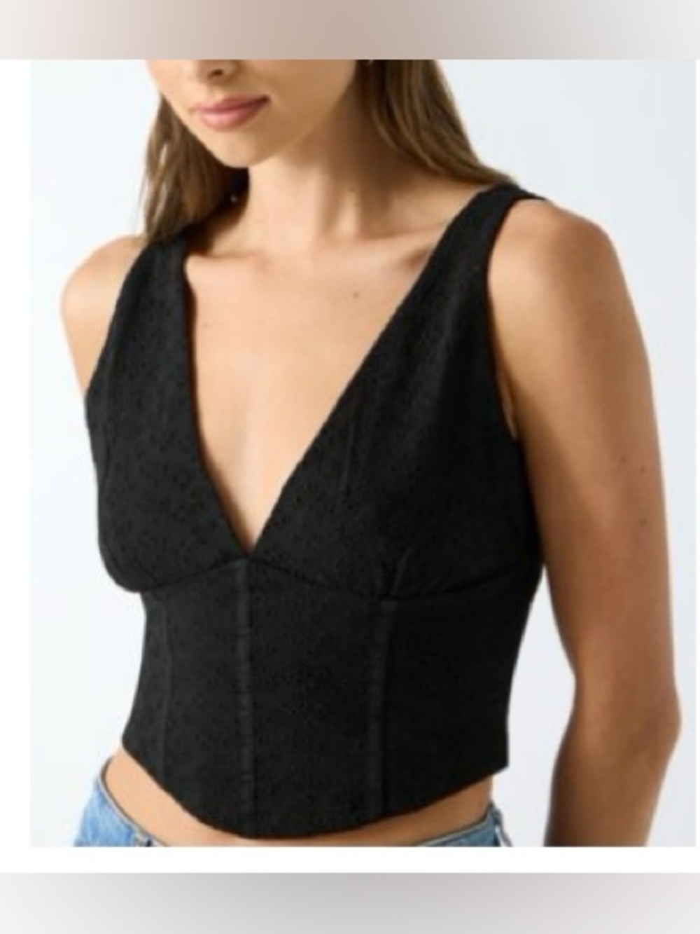 GUESS Black V-Neck Bustier Crop Camisole